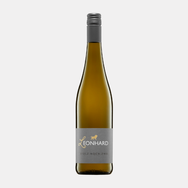 Eine Flasche STOLZ-HOCH-ZWEI vom Weingut Leonhard aus Pleitersheim.