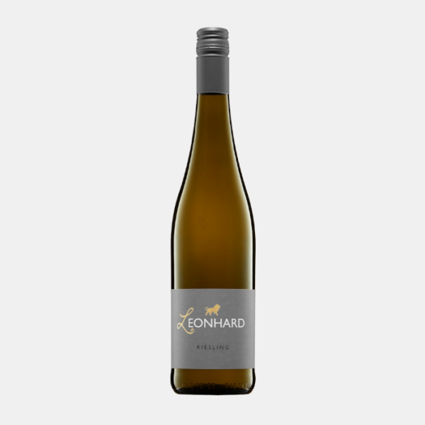 Eine Flasche Riesling vom Weingut Leonhard aus Pleitersheim.