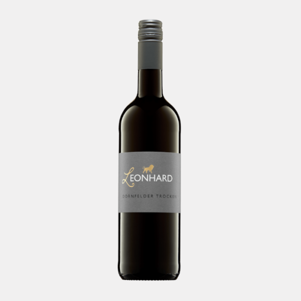 Eine Flasche Dornfelder trocken vom Weingut Leonhard aus Pleitersheim.